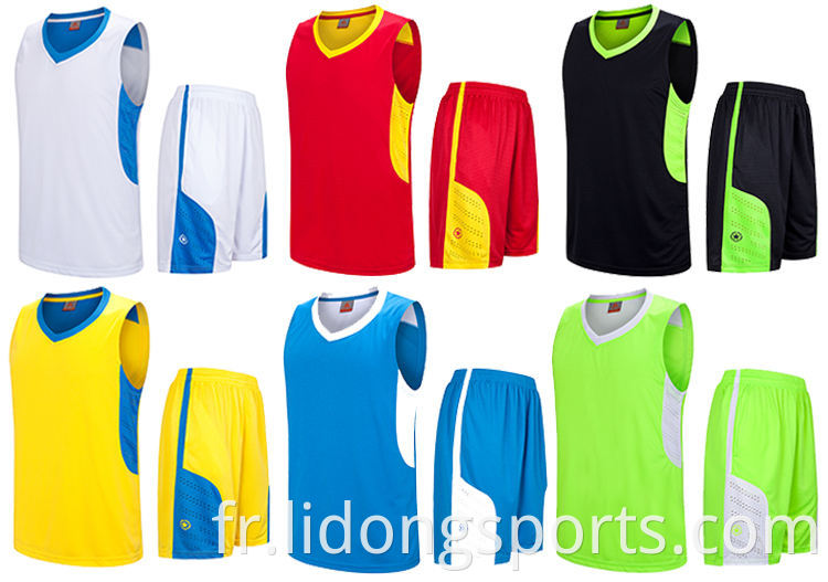 uniformes de basket-ball sublimation en jersey réversible design couleur de basket-ball bleu